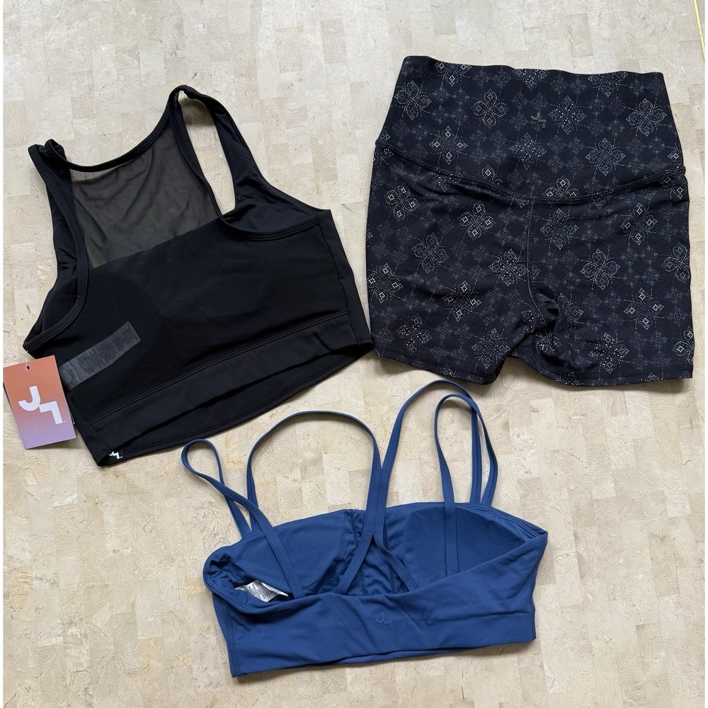 Joy Lab Lot of 3 NWT‎ Crop Top Floral Biker Shorts Blue Sports Bra Sz Small - Picture 5 of 6